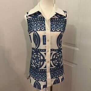 Vintage 70's George Gerring Blue and White Collared Button Down Tank Top Size S